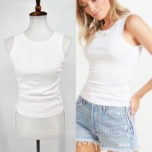 GOOD AMERICAN White Tank with Ruched Side Ties